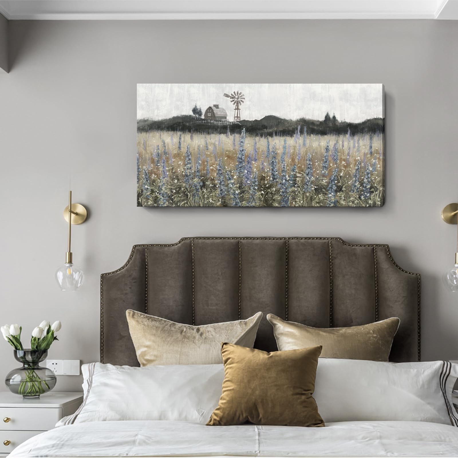 Large Wall Art for Living Room Vintage Farmhouse Decor Nature Wildflower Fiel…