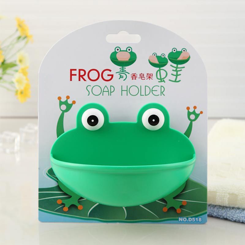 Frogs Shaped Soap Dish Holder with Suction Cups Kitchen Bathroom Soapbox for Cas