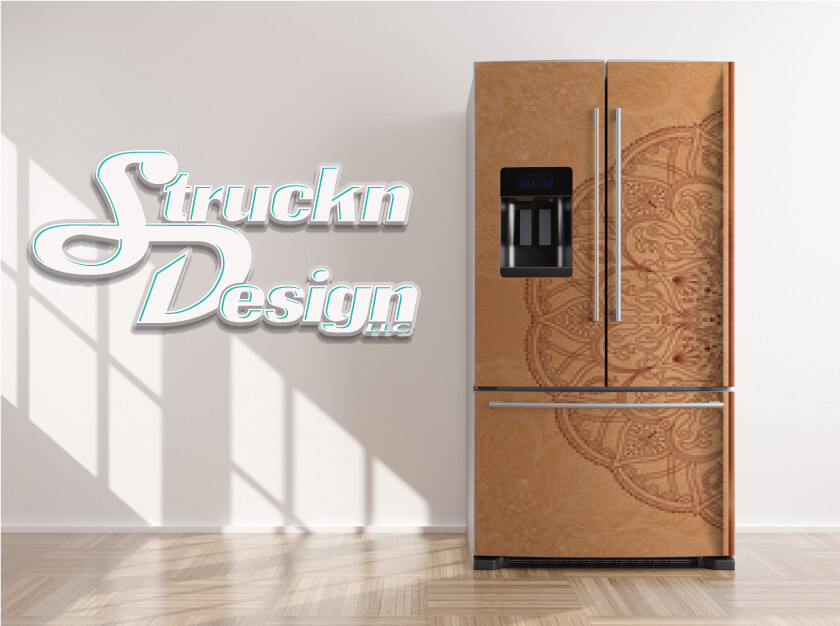 Floral Gold Beige Maroon Red Geometric Fridge Freezer Wrap Side Door Vinyl Decal