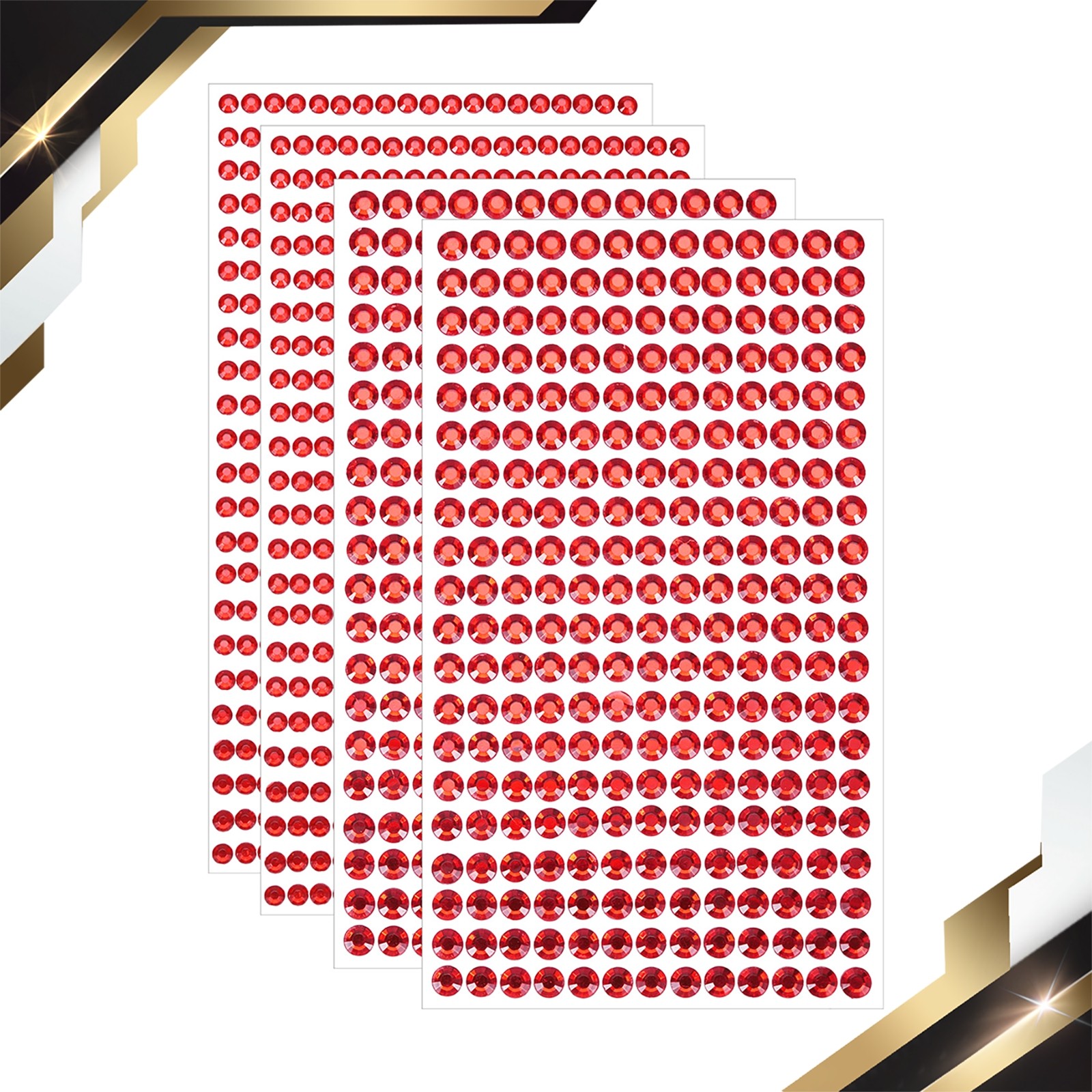 1394PACK 4mm/6mm Self-Adhesive Rhinestone Stickers for Craft 4 Sheet Red