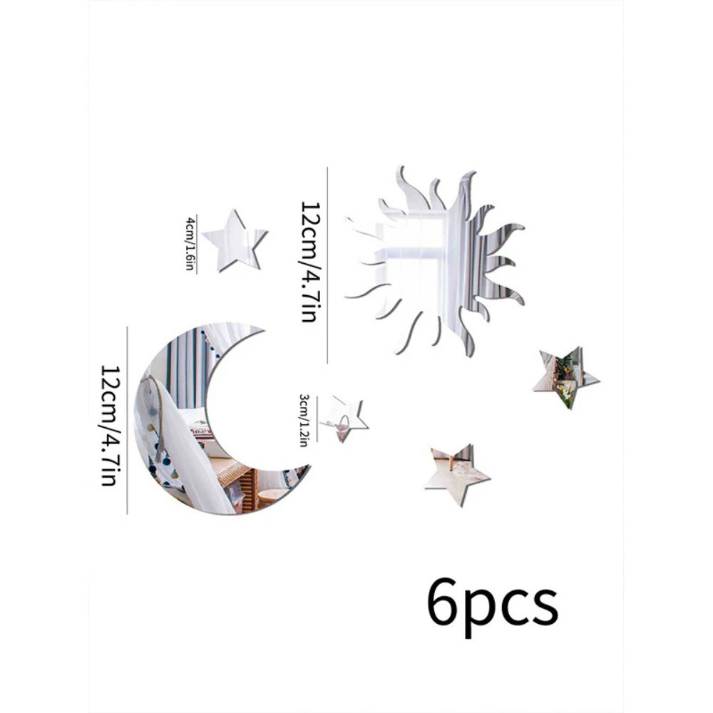 Star Moon Combination Mirror Stickers 6PCS Acrylic Stereo Self Adhesive Wall Art