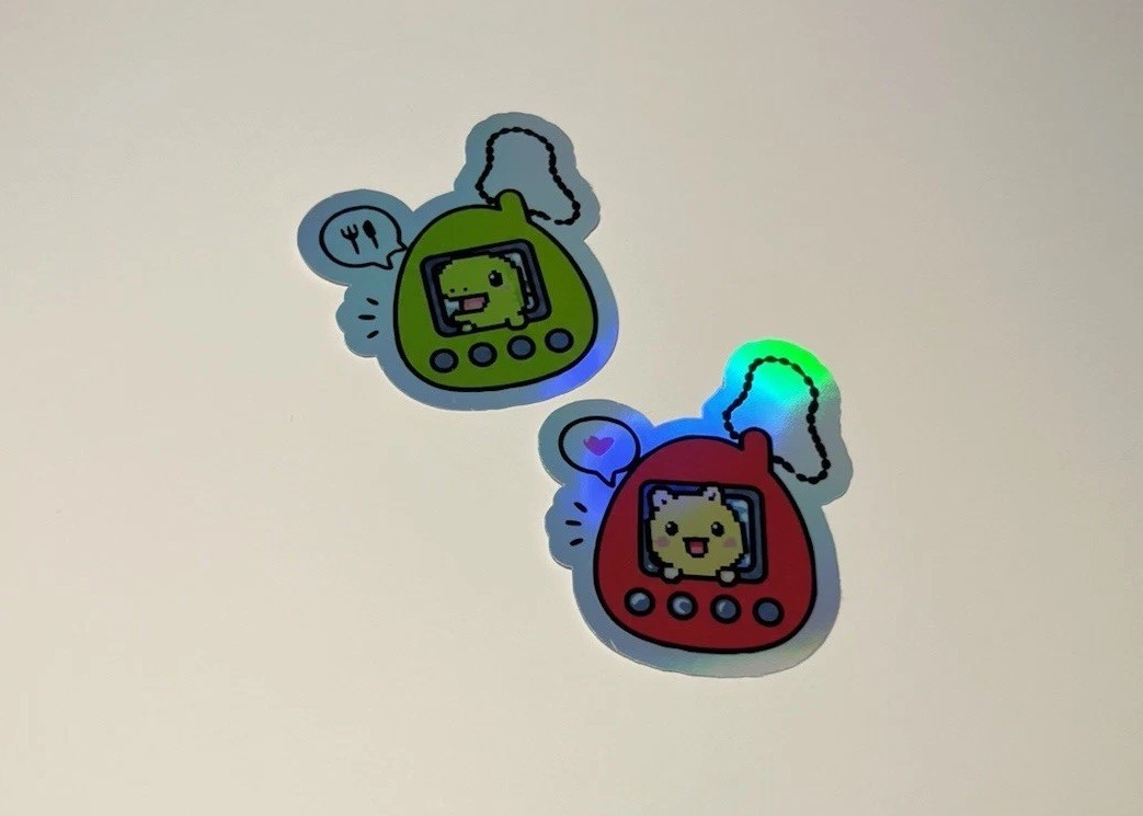 Tamagotchi Inspired Holographic Sticker 2 Pack | Waterproof 2.5” Kawaii Pets