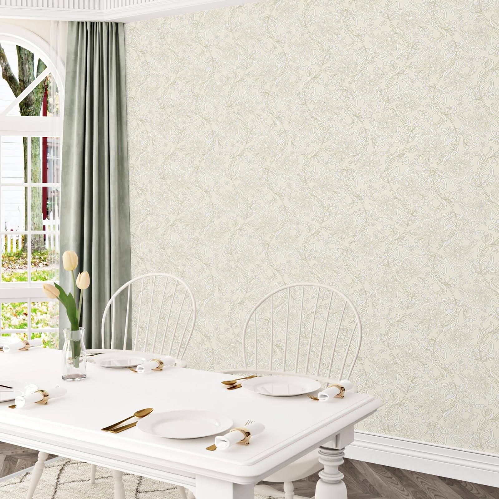 Beige Boho Floral Wallpaper Neutral Tonal Floral Peel and Stick Contact Paper…
