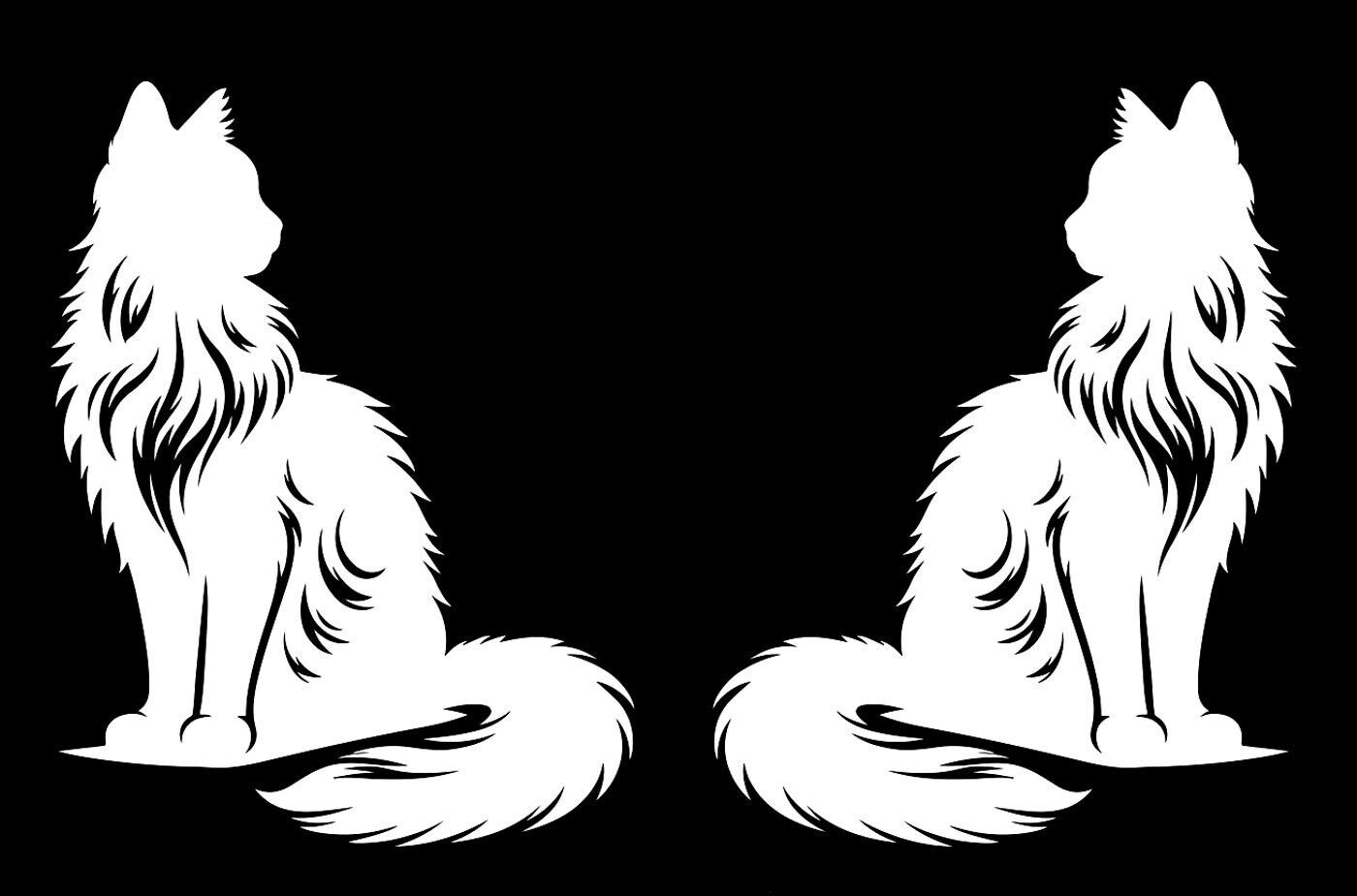 Long Hair Sitting Cats Two PK 5" White Vinyl Decals Car Windows Laptop Tablet