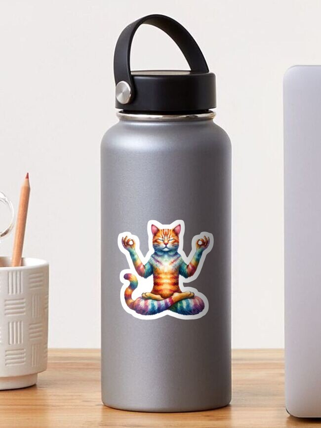Rainbow Yogi Cat Sticker by C Autumn Trapp Original Art 3" x 3"