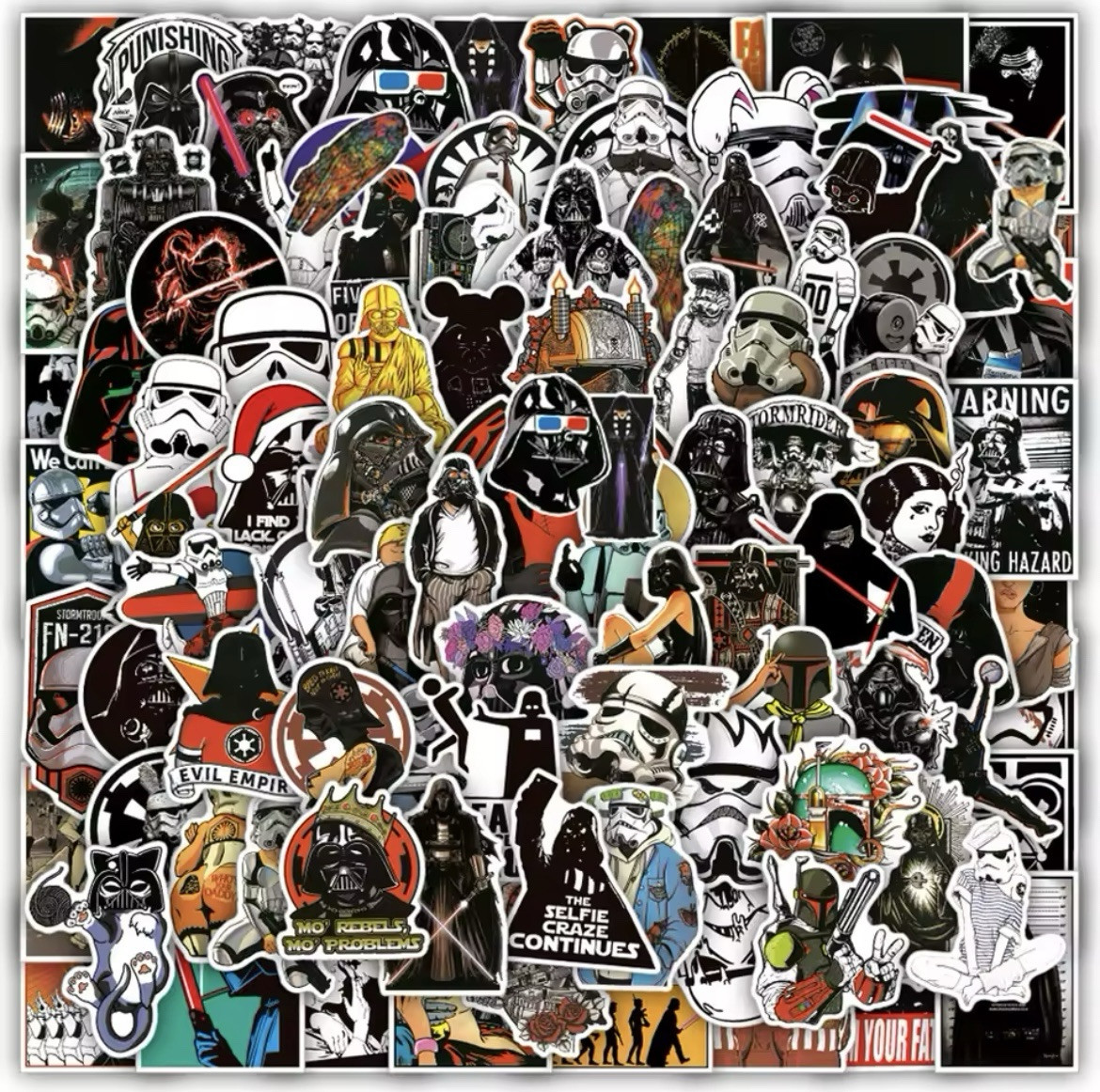 Star Wars Dark Side Parody Style Stickers 50pk Darth Vader Stormtroopers Fun ￼