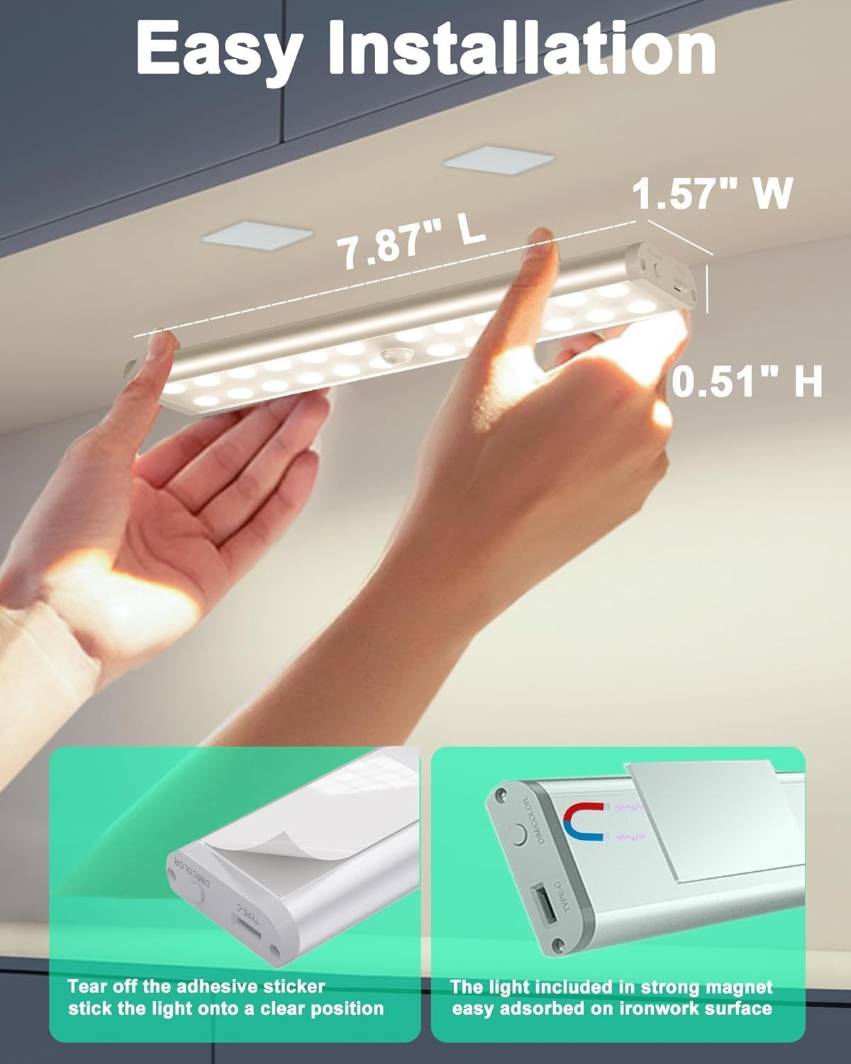 58-LED Motion Sensor Under Cabinet Lights Wireless, RGB Closet Light Night Li…