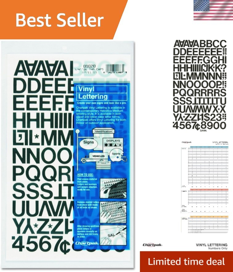 Versatile Black Vinyl Numbers & Letters – Water-Resistant, 3/4” High, 94 Count