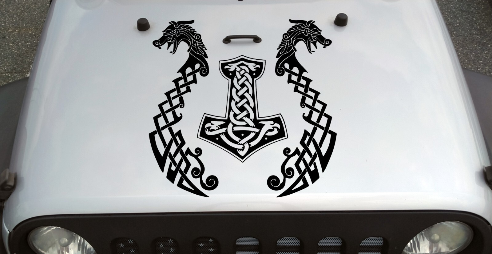 Viking Dragons with Mjolnir Vinyl Decal – Hammer Icelandic Norse Mythology