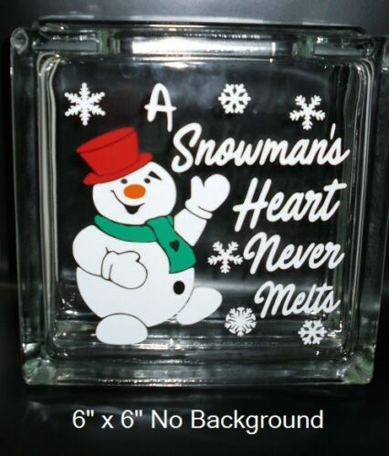 A Snowman's Heart never melts decal sticker for DIY 8" glass block