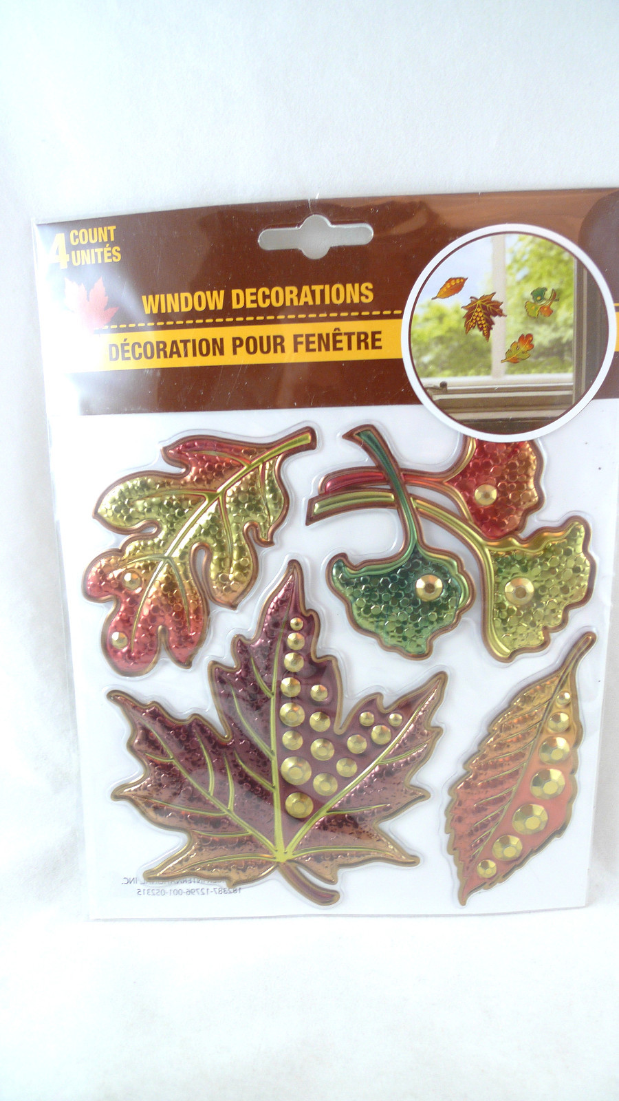 4 Fall Autumn Window Decorations FALLING LEAVES Gold & Bronze Colors