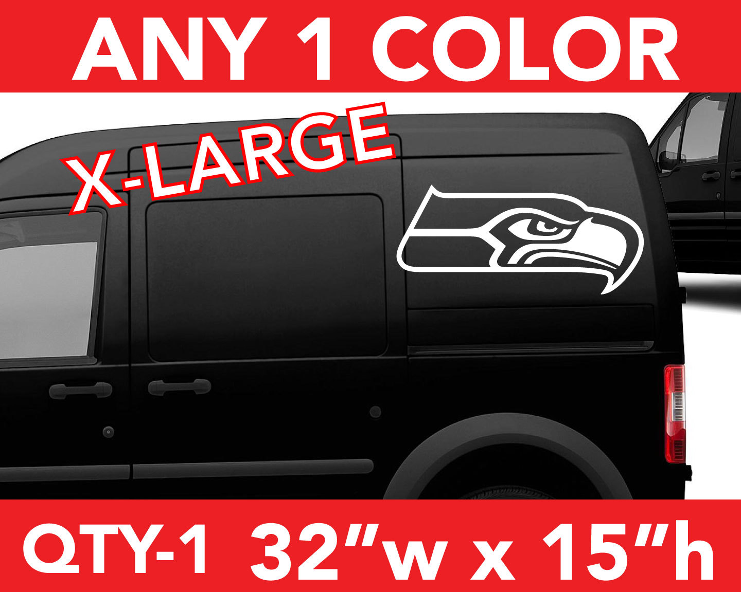 SEATTLE SEAHAWKS "HEAD" ONLY WALL AUTO DECAL STICKER 32"w x 15"h ANY 1 COLOR