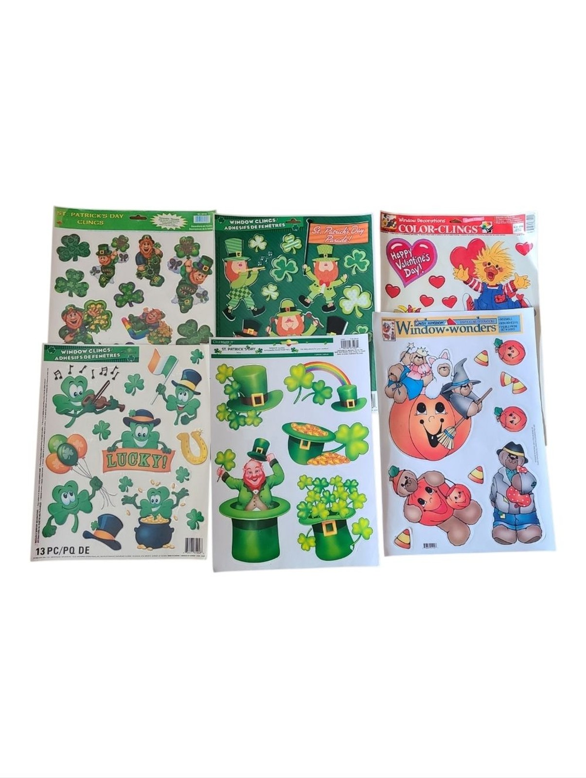 bundle of 6 vintage holiday decor window clings st patricks halloween valentines