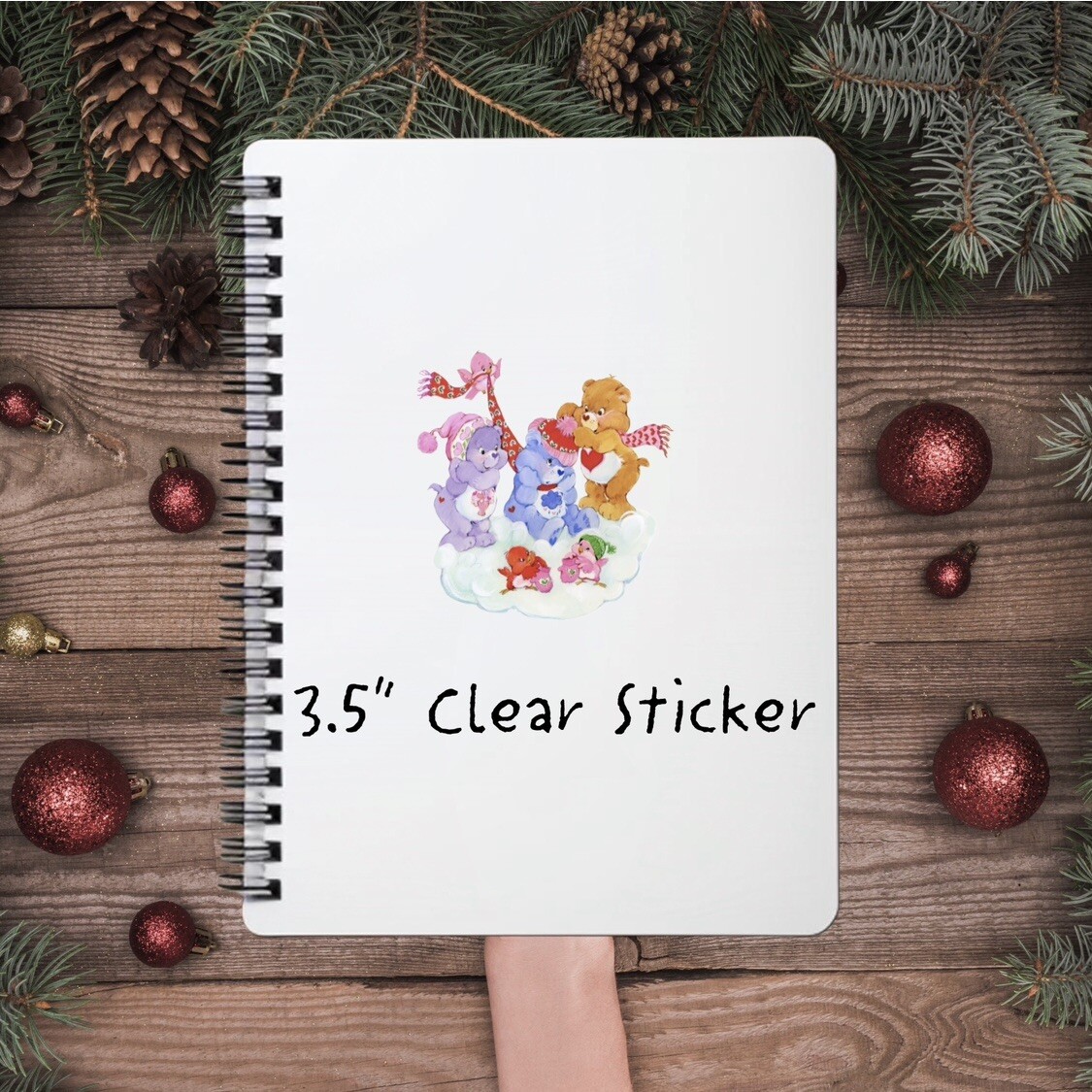 Care Bears Sticker SET OF 5, Clear Decals 3.5” Bear Cousins Christmas Series 2