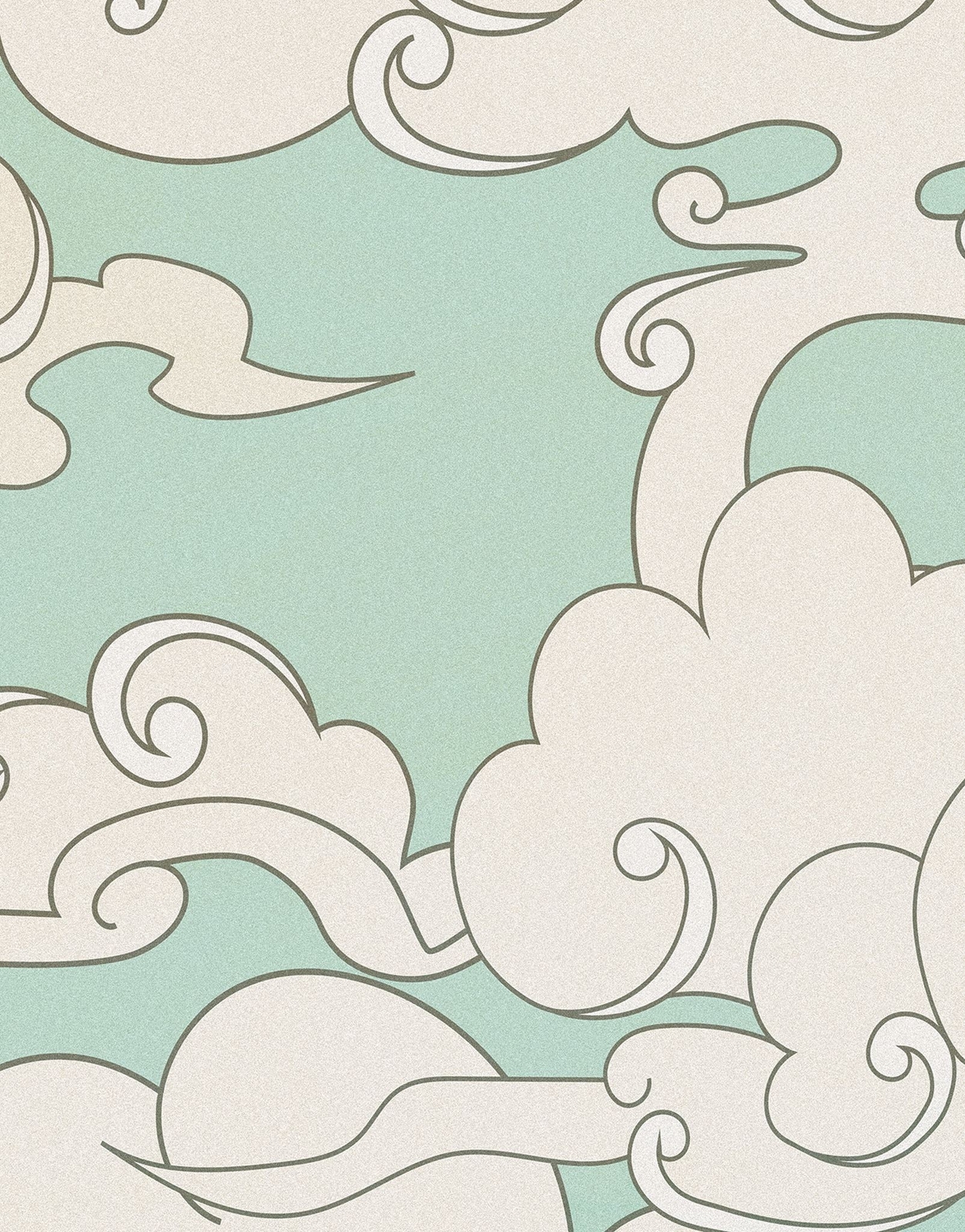 Japanese Traditional Curly Cloud in Sky Abstract Illustration Asian Decor Wall M