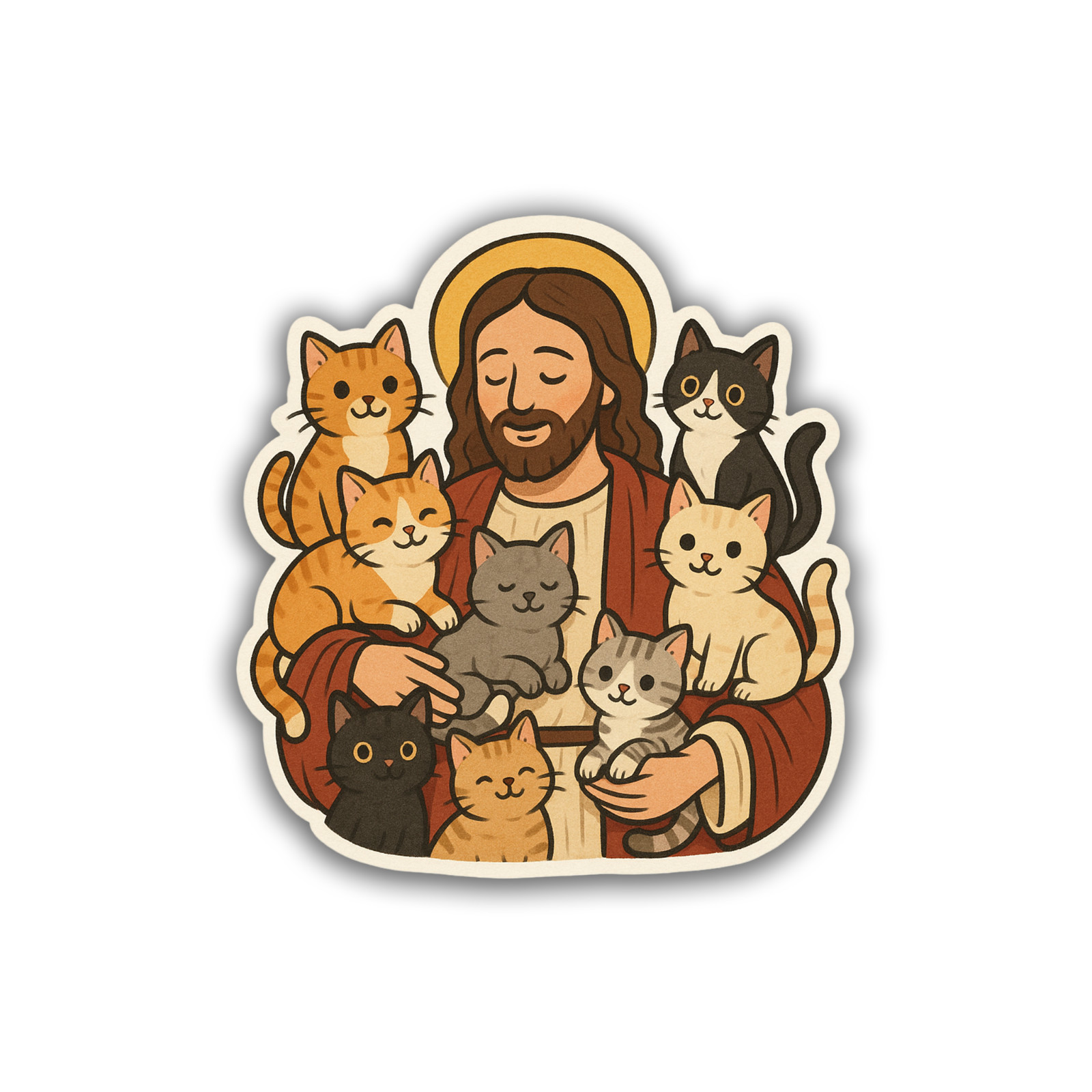 Jesus and the Cats Sticker 3.5 Inch Vinyl Decal Waterproof Original Art