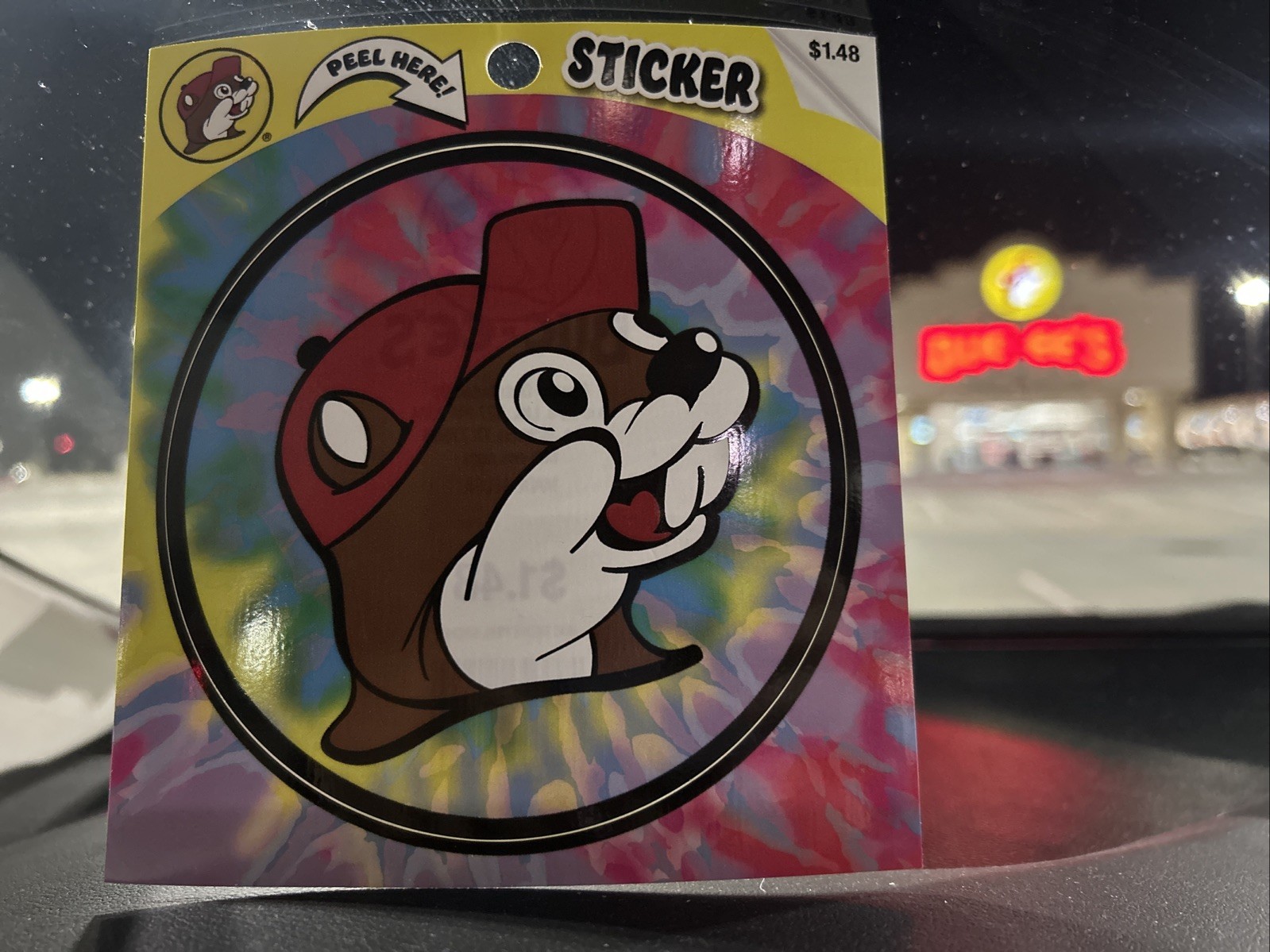 Buc-ee's Sticker – Beaver Logo on Tie Dye – 4×4 inch sticker – New Design
