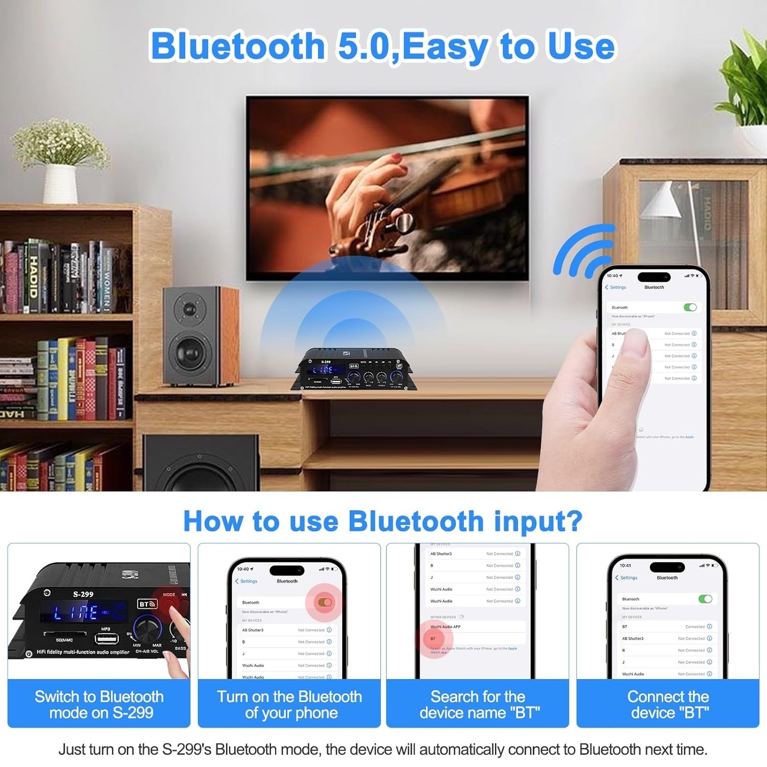 Audio Power Amplifier for Home Speakers – Bluetooth 5.0 Power Amp 4.1 Channel…