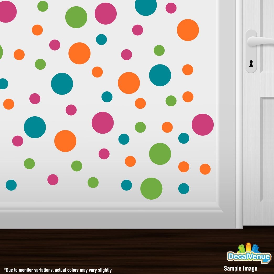 Hot Pink/Lime Green/Orange/Turquoise Vinyl Wall Stickers – 2 & 4 inch Circles…