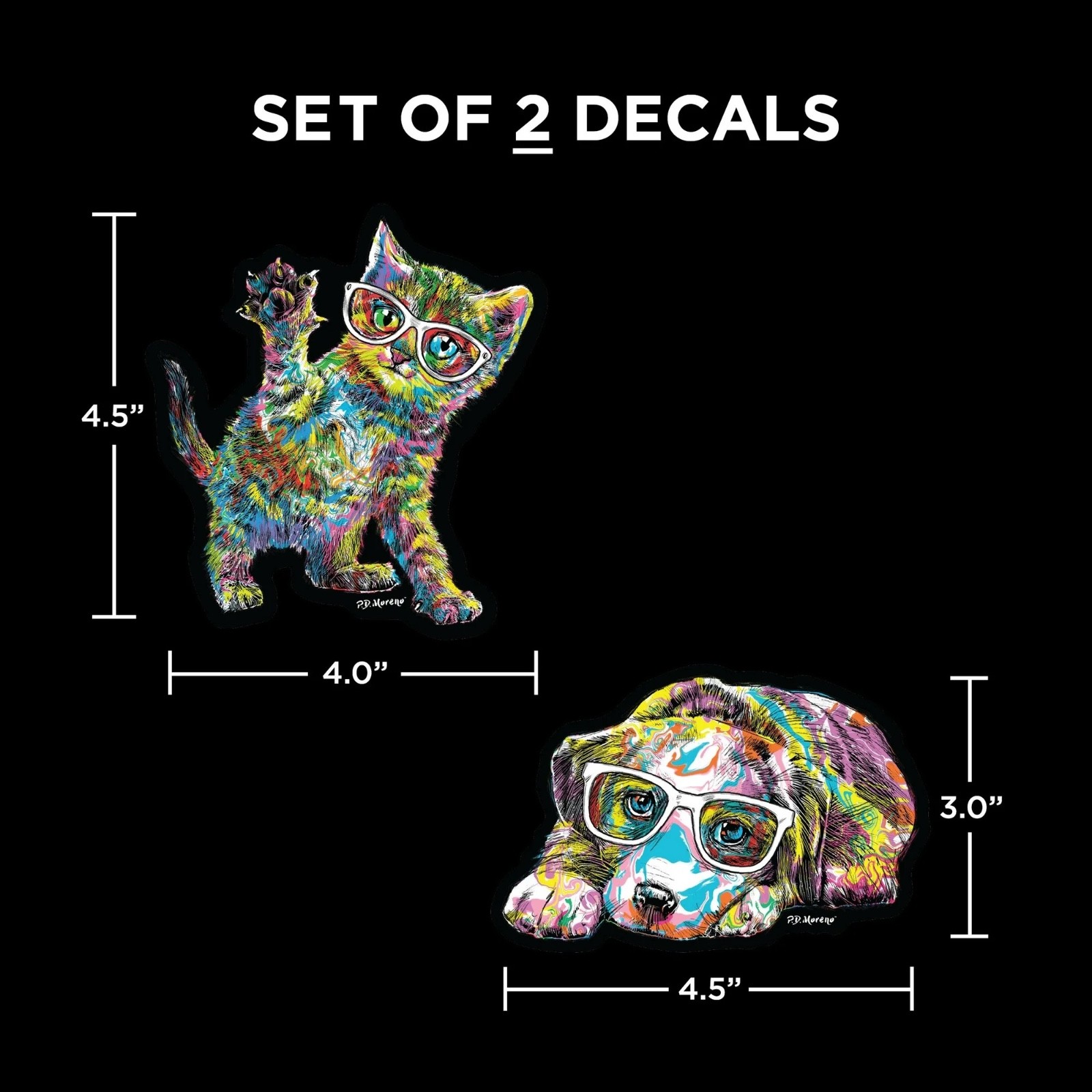 Rainbow Cat Dog Glasses Stickers Decals Car Laptop Locker Colorful Fun Gift Idea
