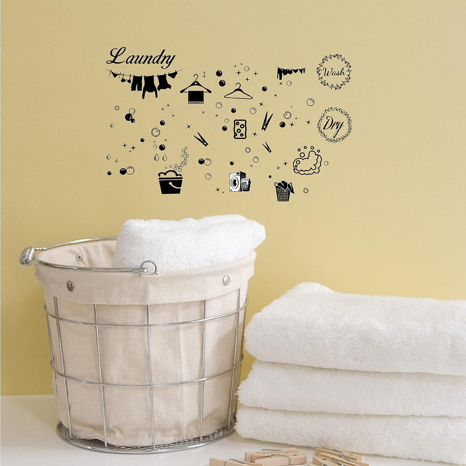 4Pcs Laundry Room Vinyl Wall Decals Wash Dry Quote Washing Machine Dryer Wall St