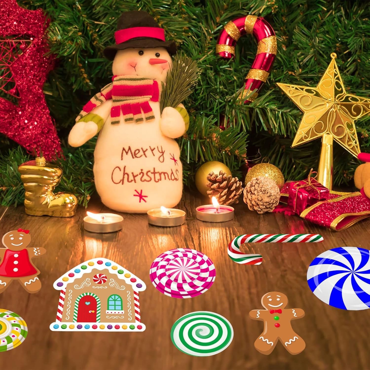 Easy-to-Apply 57PCS Peppermint Wall and Floor Decals for Kids' Christmas Fun