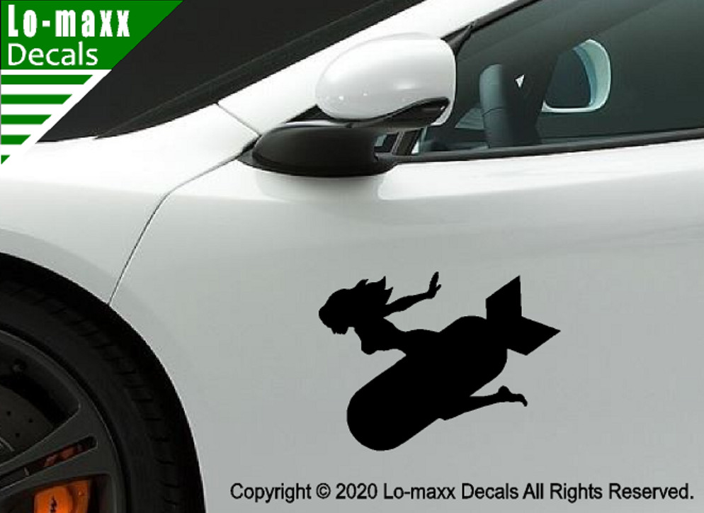 Mudflap Girl Riding Bomb Trucker WW 2 Bomber Custom Graphic Die Cut Vinyl Decal