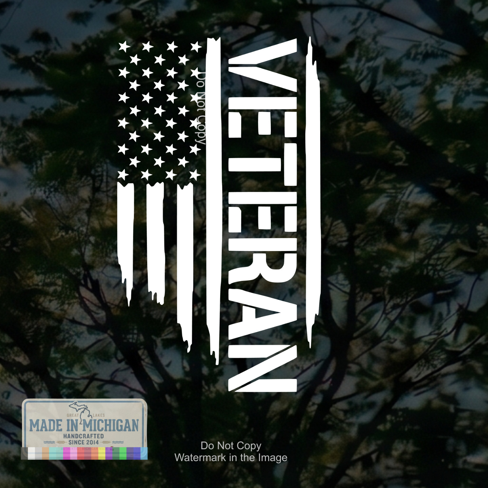 US Flag Veteran Decal Sticker Tattered American Flags Vinyl Window Truck Car USA