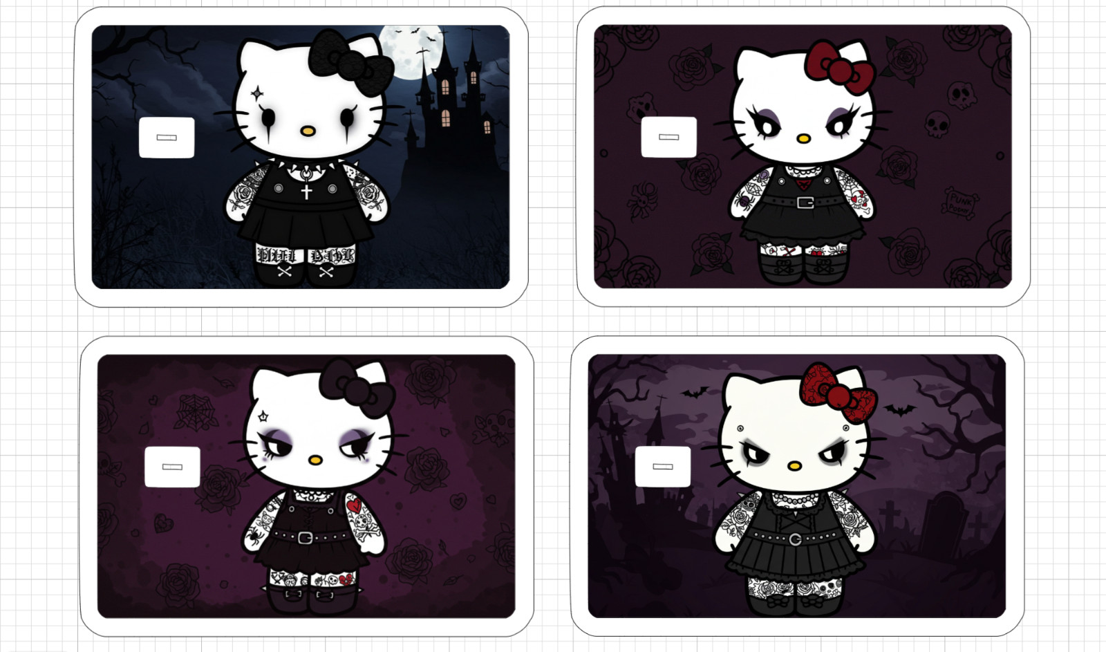 Gothic Hello Kitty ATM DEBIT CREDIT CARD Skin Sticker Emo Tattoo Black Halloween