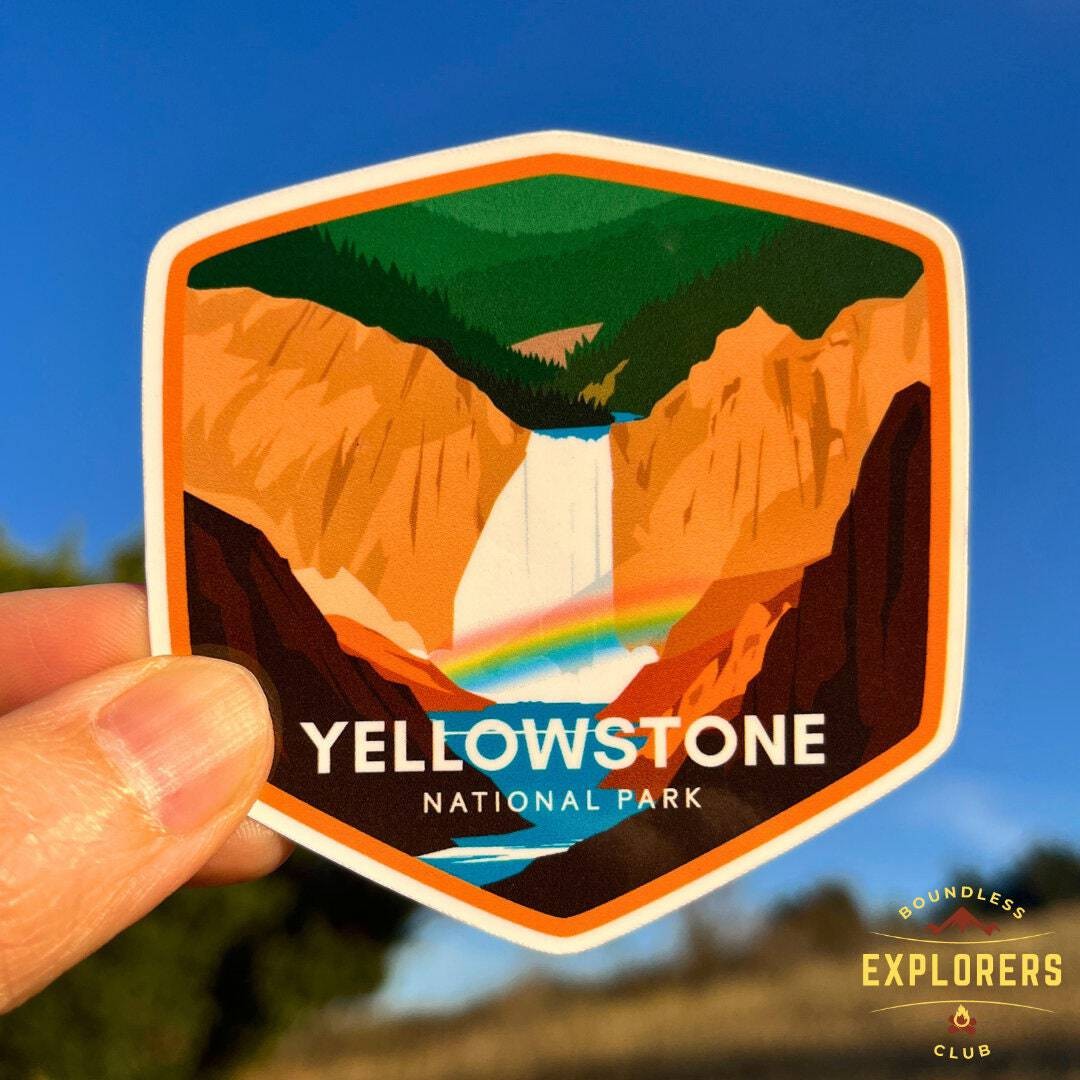 Yellowstone Lower Upper Falls Waterfall National Park Sticker Water Bottle Car