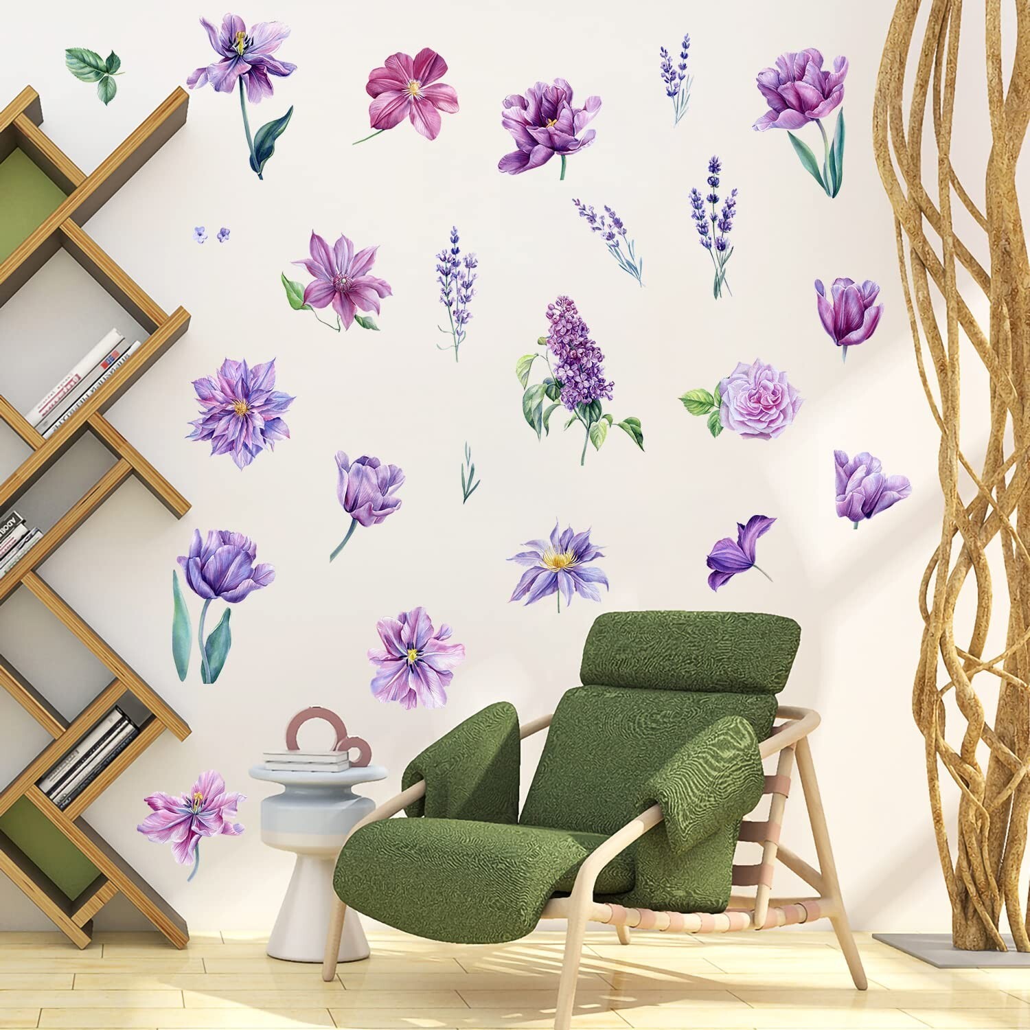 Romantic Purple Flowers Wall Stickers DIY Watercolor Lavender Lilac Wall Deca…