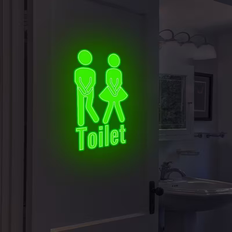 Glow-In-The-Dark Toilet Bathroom Restroom Door Sign Sticker Decal