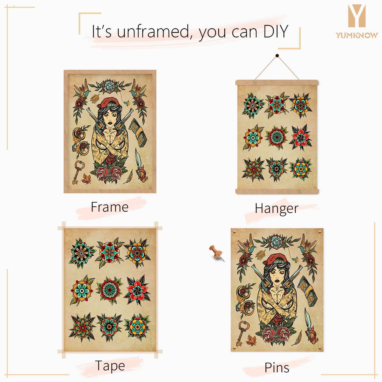 Vintage Tattoo Flash Wall Art & Decor – Gifts for Tattooist – Tattoo Poster P…