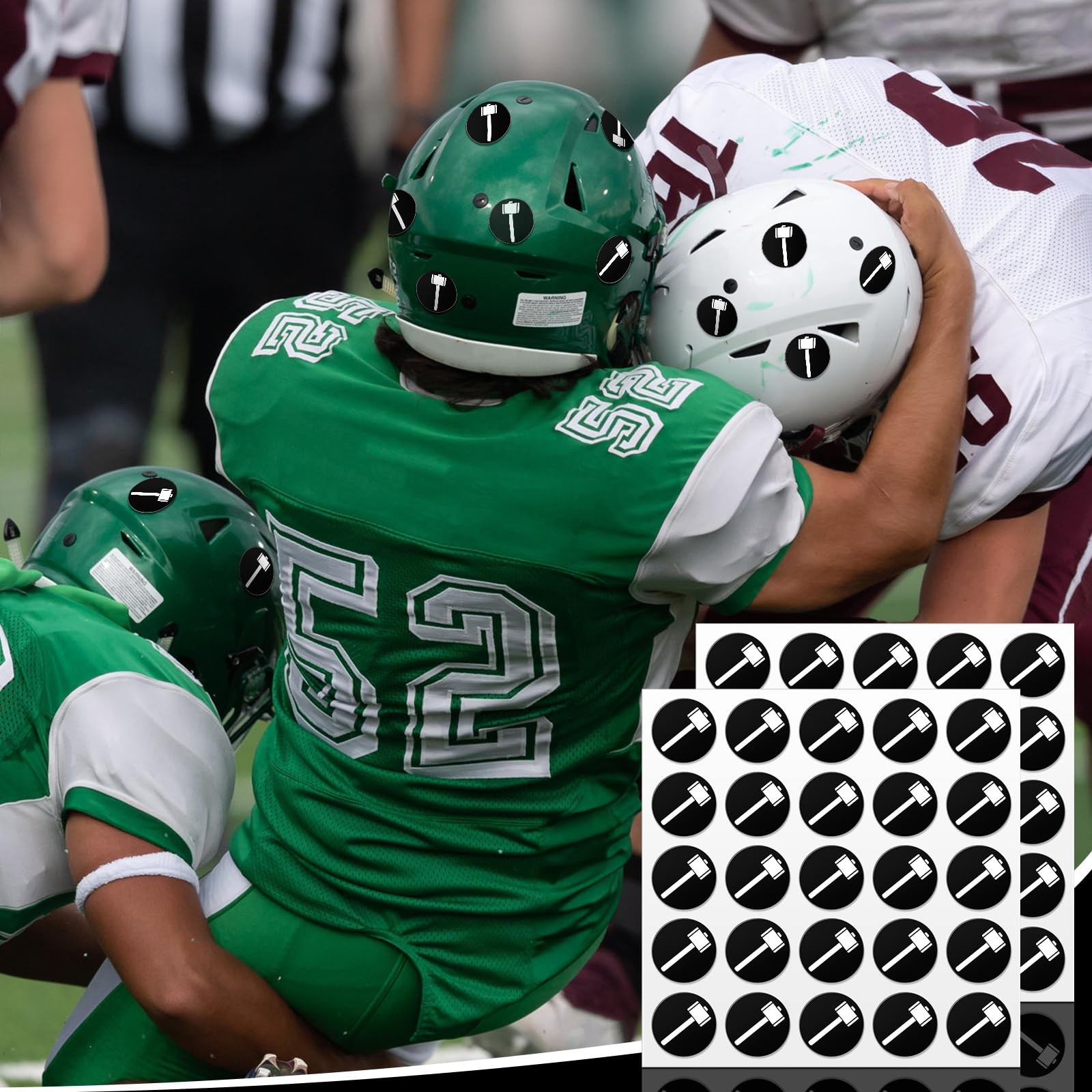White on Black 200 Pcs Football Helmet Award Vinyl Stickers
