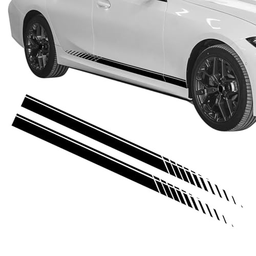 2PCS Sports Racing Stripe Graphic Stickers, Car Decals, Auto Body Side Black