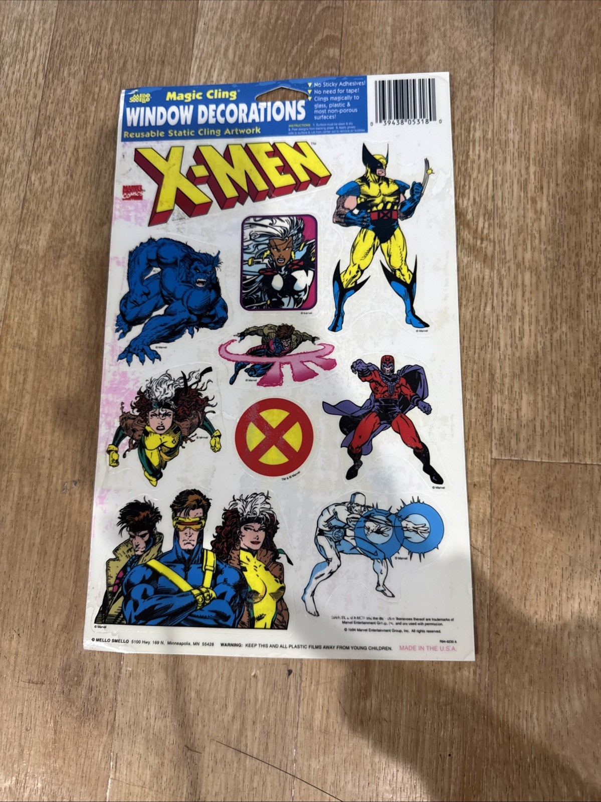 Vintage 1994 Marvel X-Men Set of 2 Sheets of Removable Stickers New Mello Smello