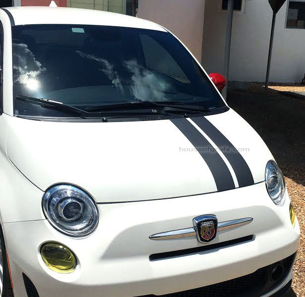 Plain Dual Hood Euro Stripe Stripes graphic decal decal fits Fiat 500, Abarth