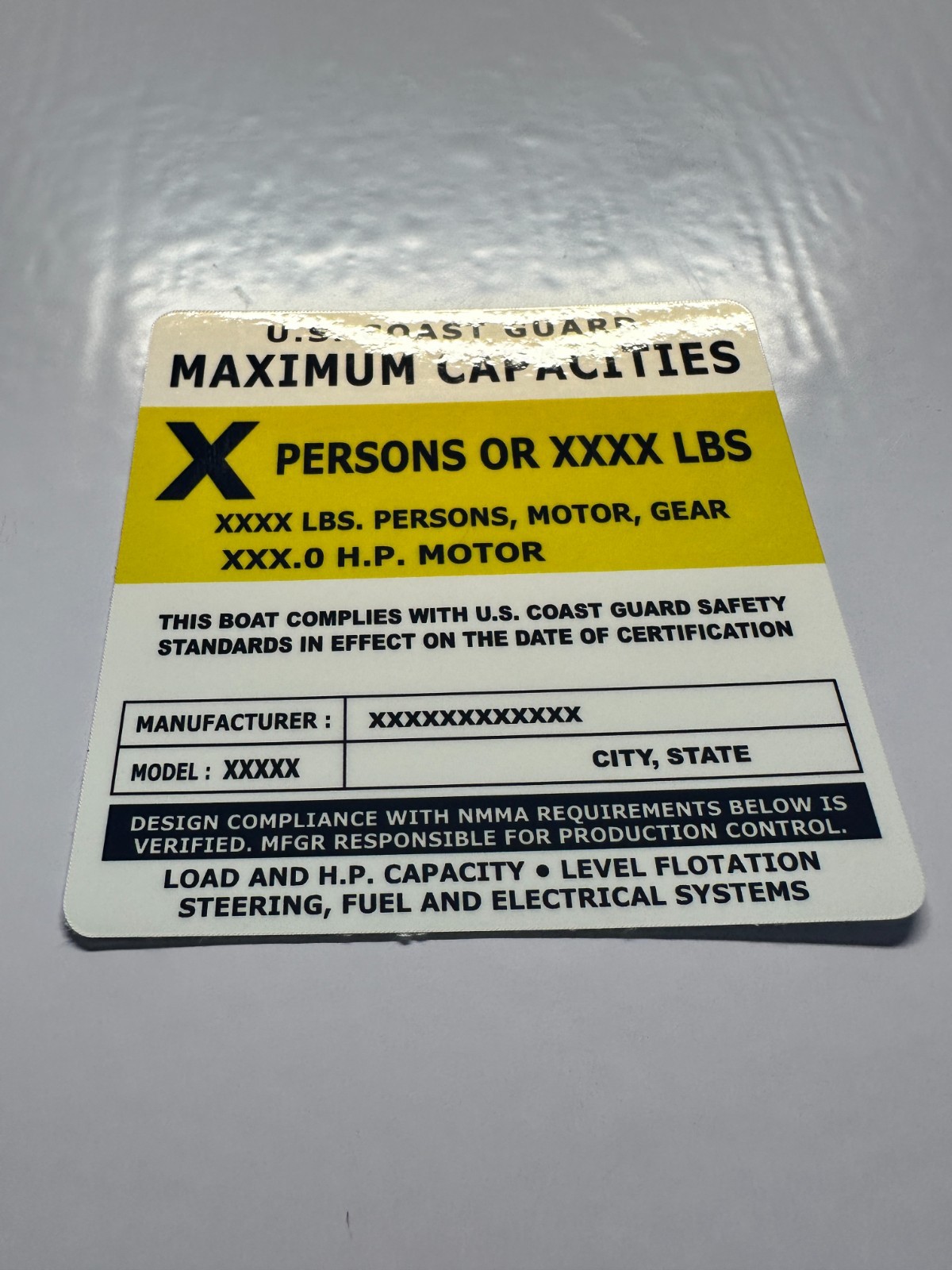 Custom Boat Capacity Plate Decal Sticker | USCG 4×4 Marine Tag 3M