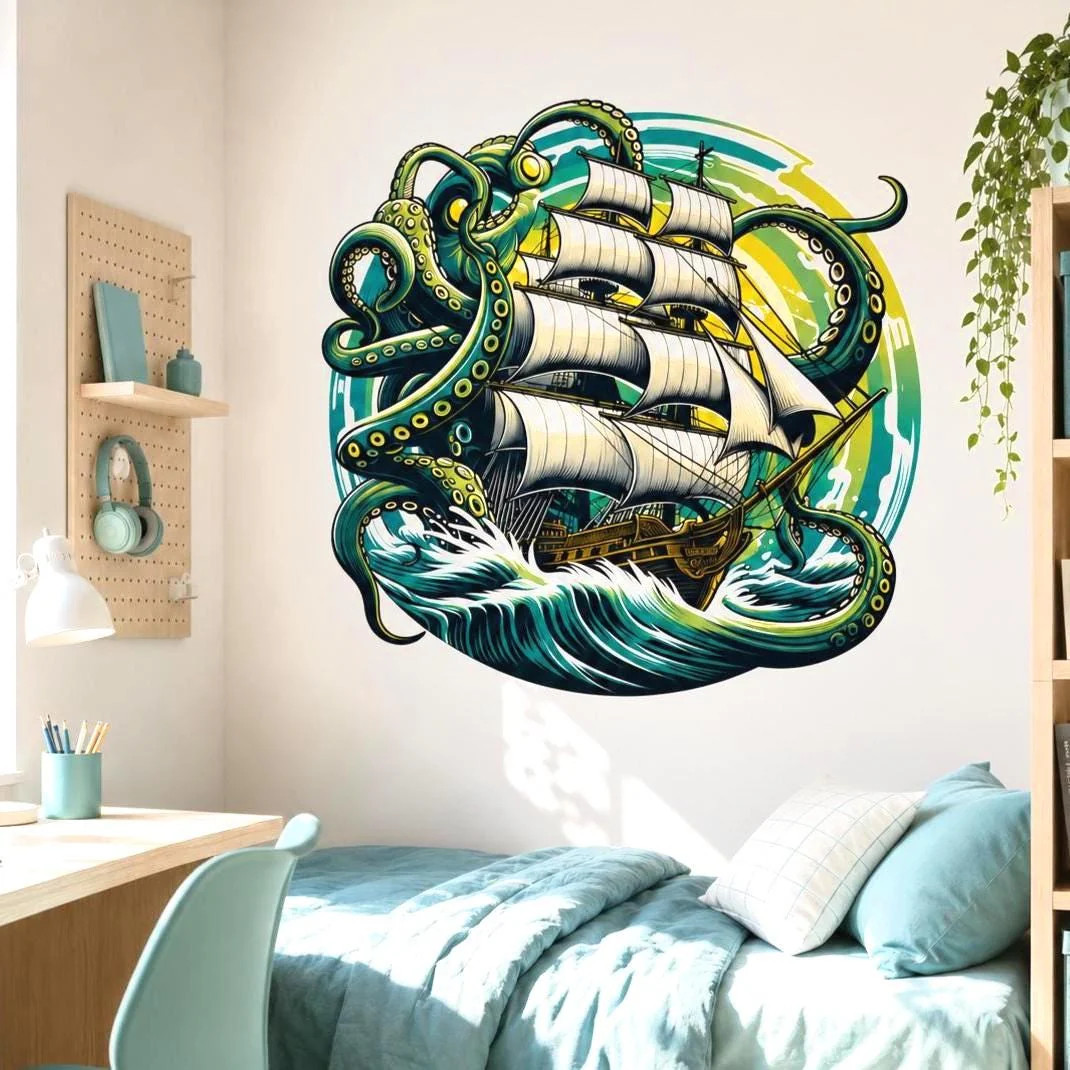 Kraken Pirate Ship Wall Vinyl Decal | Octopus Sea Monster Sticker