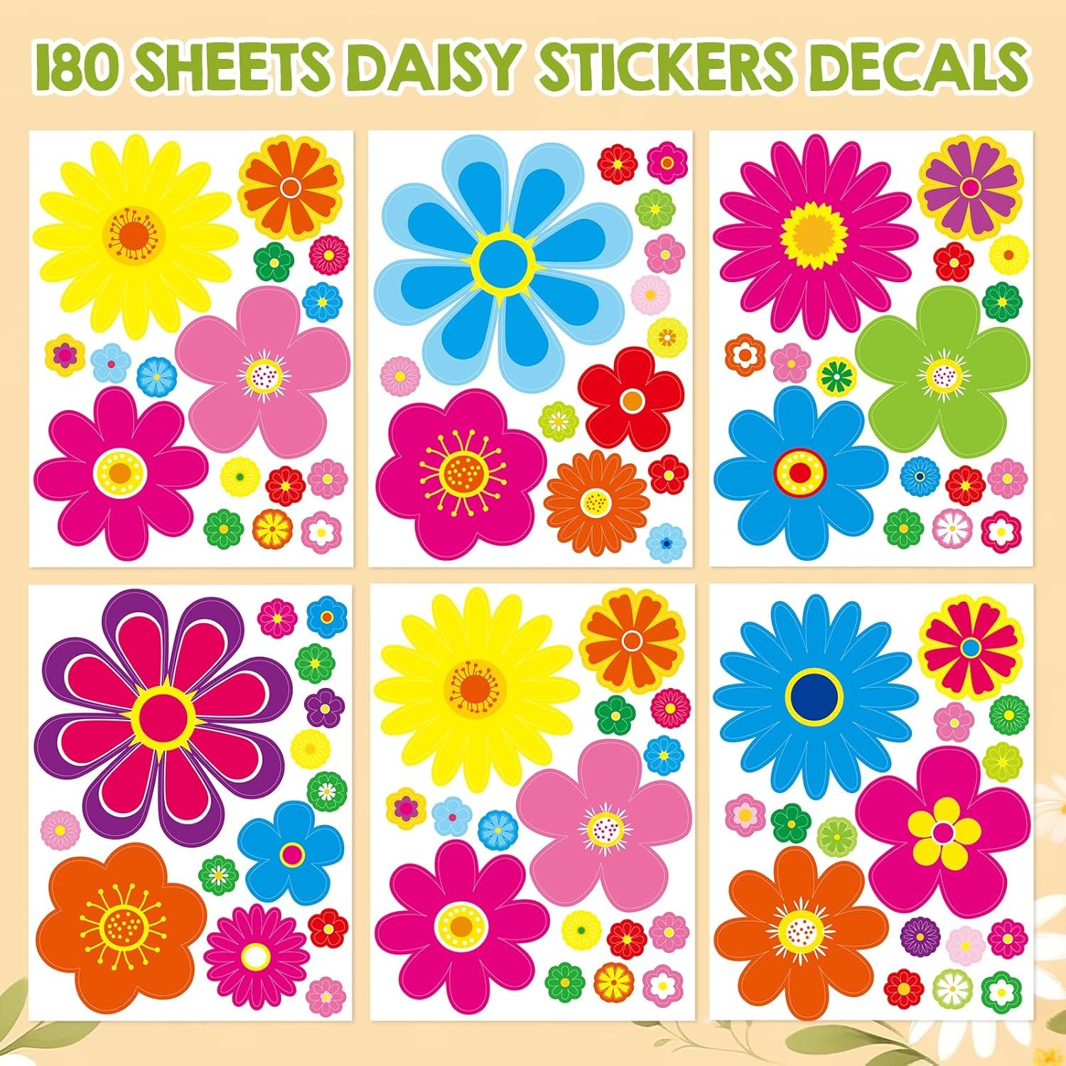 Fancy Land Daisy Stickers 180Pcs Flower Car Decals Vinyl Multicolor