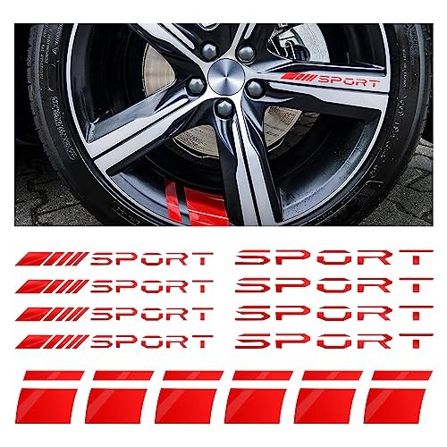 Car Decal Stickers, 14 PCS Reflective Sport Logo, Auto Wheel Rim Decor, Red