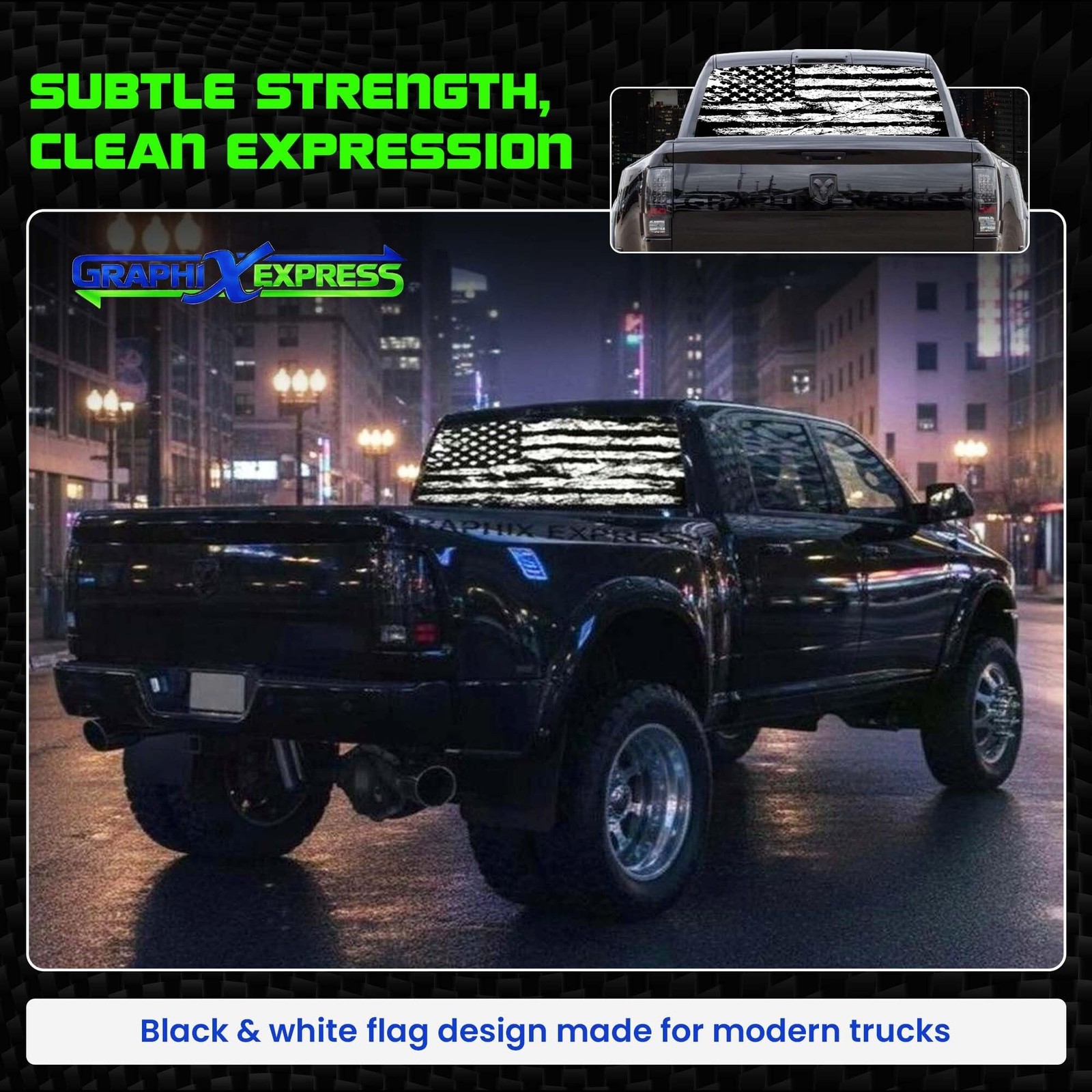 GRAPHIX EXPRESS Truck Back Window Graphics Black and White American Flag Dec…