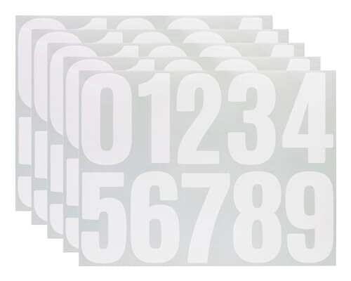 5sheet 0-9 Vinyl Self Adhesive Mailbox Number Sticker Waterproof 4in White