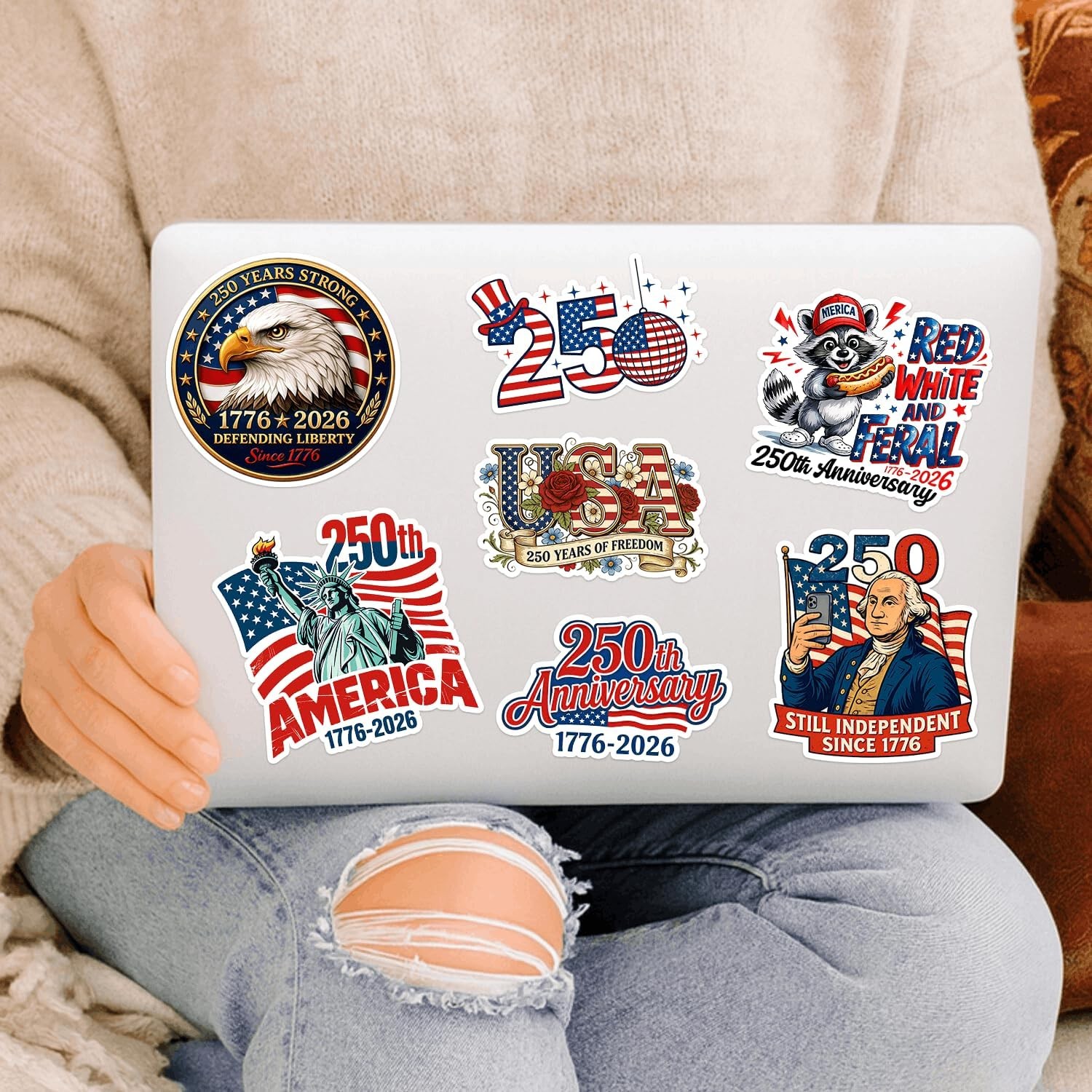 50pcs 250th Anniversary USA Stickers 1776-2026 Patriotic