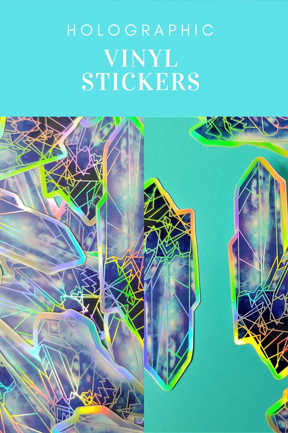 Holographic Blue Crystal, Waterproof, Vinyl Sticker