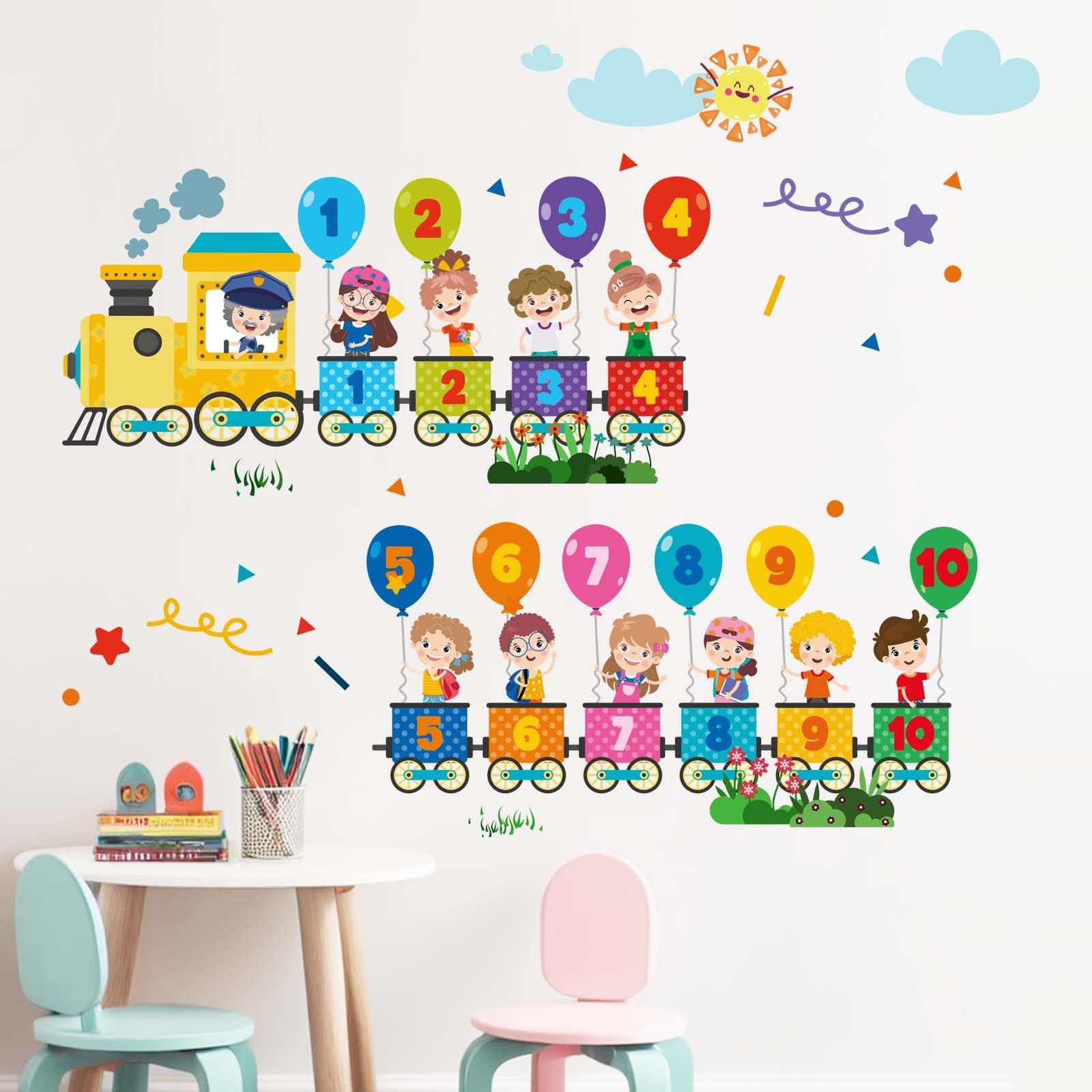 Train Number Wall Decals – Learning Figures Education Wall Stickers – Baby Bo…