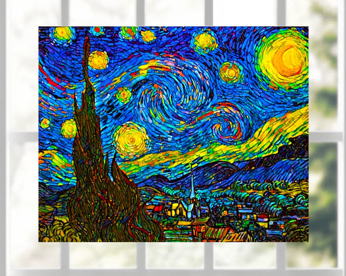 Starry Night Mosaic WINDOW CLING Size 10.2" Repositionable Vinyl
