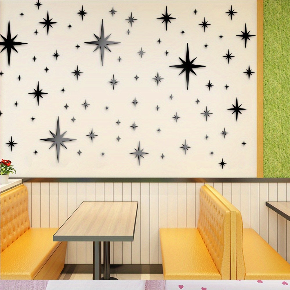 82Pcs /set Star Cross Acrylic Mirror Wall Stickers Self Adhesive Home Decor