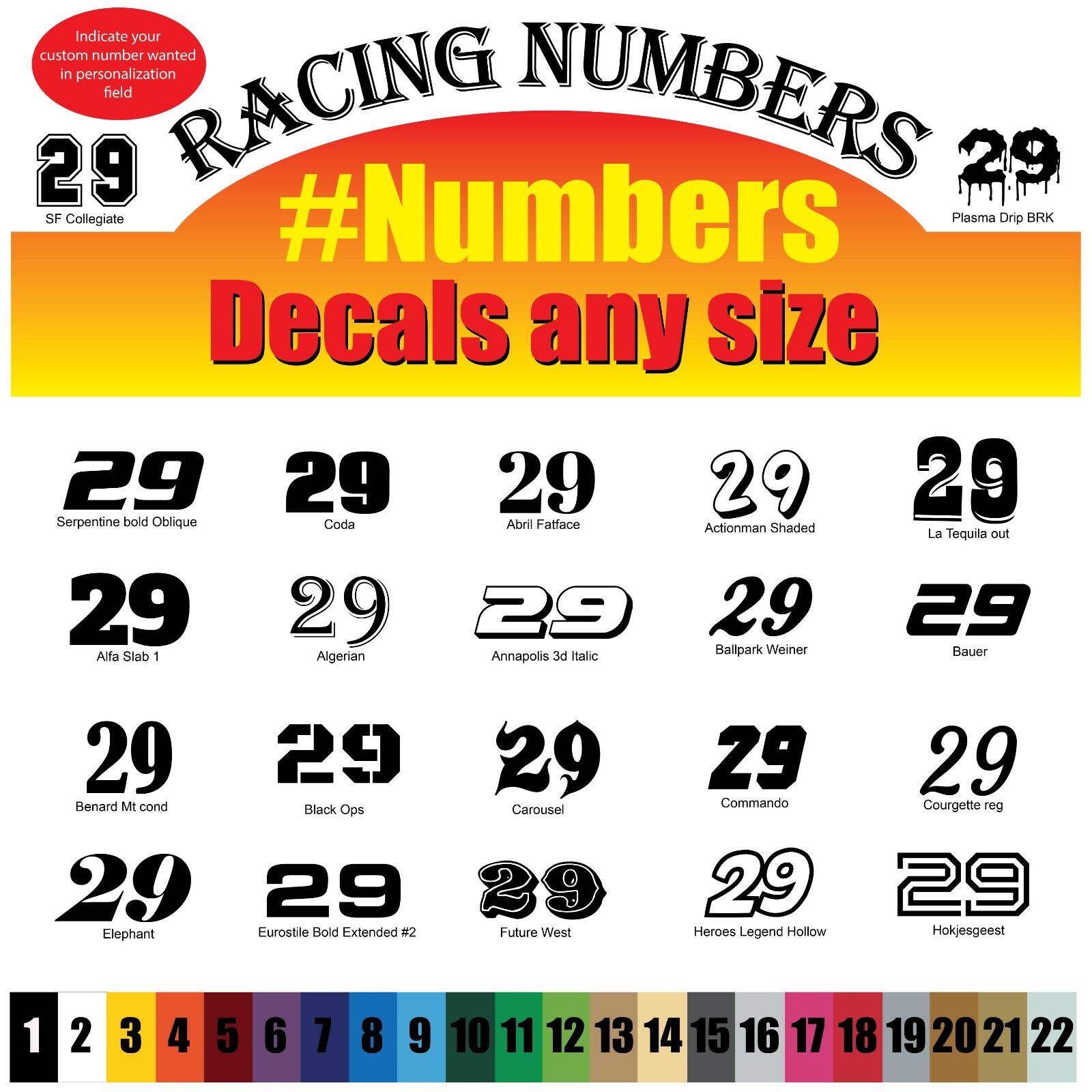 Racing Numbers Custom Decals- Personalized Design BMX MX Car boat motorcycle