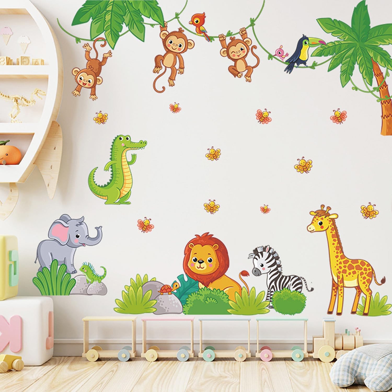 Calcomanías de pared con animales de safari y temática de jungla.